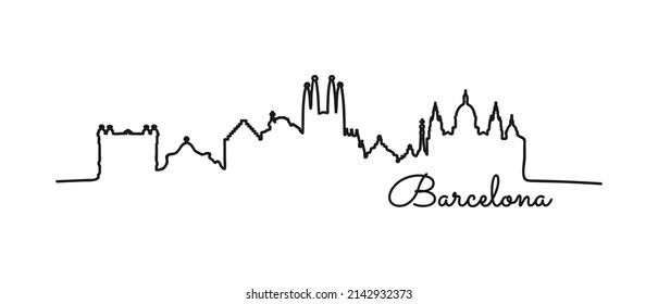 Barcelona city silhouette vector. One line art Barcelona. Can used as a label on t-shirt, hoodie, shopper, bag.