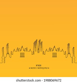 Barcelona City skyline detailed silhouette. Trendy vector illustration, line art style card