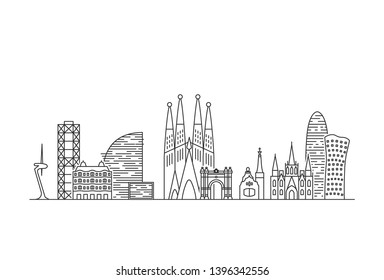 Barcelona city skyline. Line art style illustration