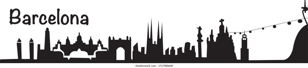 Barcelona city skyline vector, black silhouette