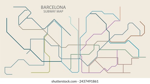 Barcelona city subway vector map colored