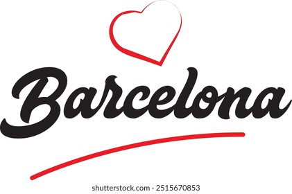 Barcelona city text design with red heart typographic icon design suitable for touristic promotion