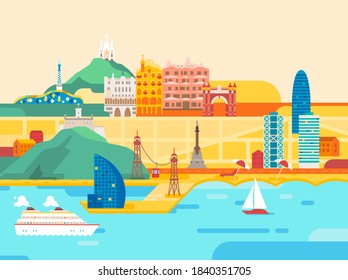 Barcelona city. Travel and tourism background. Vector flat illustration