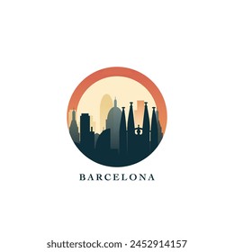 Barcelona cityscape, gradient vector badge, flat skyline logo, icon. Spain city round emblem idea with landmarks and building silhouettes. Isolated graphic