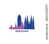 Barcelona cityscape, skyline, panoramic vector logo, icon, clipart. Spain city emblem contour with landmarks and buildings silhouettes