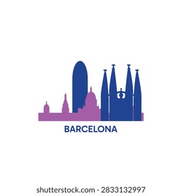 Barcelona cityscape, skyline, panoramic vector logo, icon, clipart. Spain city emblem contour with landmarks and buildings silhouettes