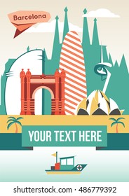 Barcelona cityscape vector flat illustration