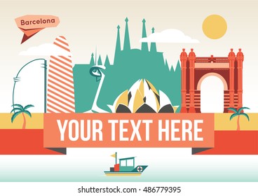 Barcelona cityscape vector flat illustration