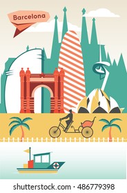 Barcelona cityscape vector flat illustration