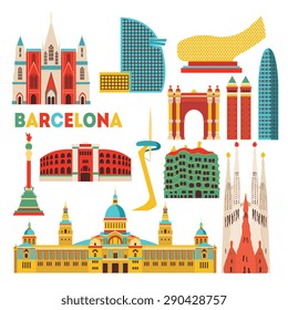 Barcelona detailed monuments silhouette. Vector illustration