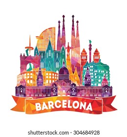 Barcelona detailed silhouette. Vector illustration