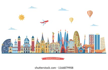 Barcelona detailed skyline. Travel and tourism background. Vector illustration