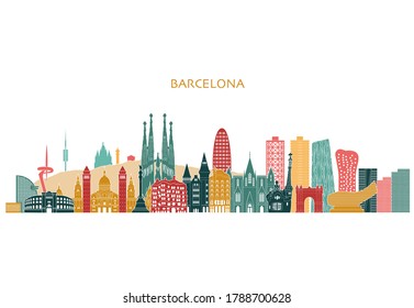 Barcelona detailed skyline. Travel and tourism vector illustration