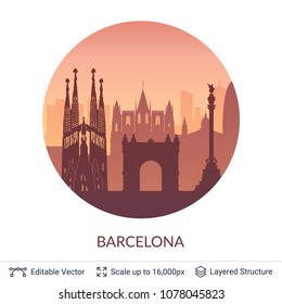 Barcelona famous city scape. Flat well known silhouettes. Vector illustration easy to edit for flyers or web banners.