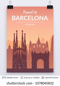 Barcelona famous city scape. Flat well known silhouettes. Vector illustration easy to edit for flyers or web banners.