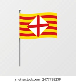 Barcelona flag on flagpole. Vector illustration.