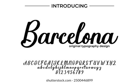 Barcelona Font Pincel elegante pintado con letras mayúsculas de Vector, alfabeto, tipografía