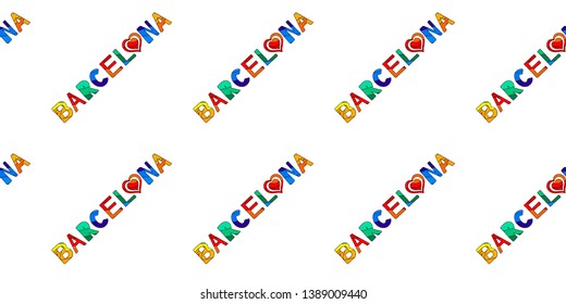 Barcelona. Funny cartoon colored seamless pattern. The word Barcelona is often repeated.