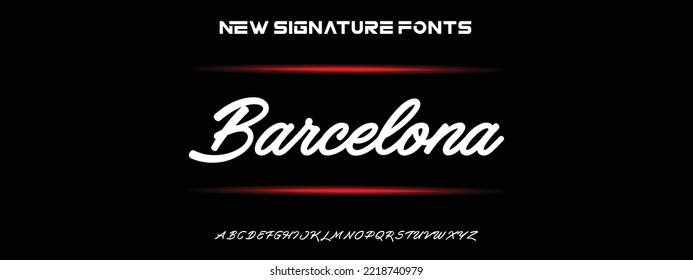 Barcelona Hand drawn calligraphic vector monoline font. Distress signature letters. Modern script calligraphy type. ABC typography latin signature alphabet.