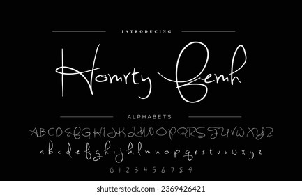 Barcelona Hand drawn calligraphic vector monoline font. Distress signature letters. Modern script calligraphy type. ABC typography latin signature alphabet
