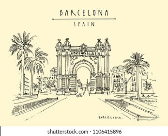 Barcelona hand drawn postcard. Vector illustration