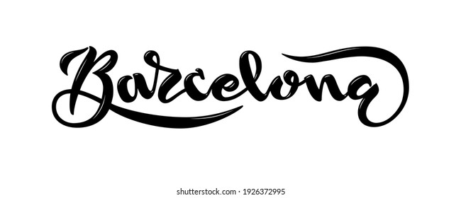 Barcelona. Handschrift. Vektorgrafik des Wortes Barcelona für Souvenirprodukte, Verpackung und Werbung, Logo, Druck. Moderne Typografie im Kalligrafiestil. Tourismusbanner