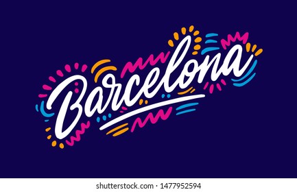 Barcelona Handwritten city name.Modern Calligraphy Hand Lettering for Printing,background ,logo, for posters, invitations, cards, etc. Typography vector.