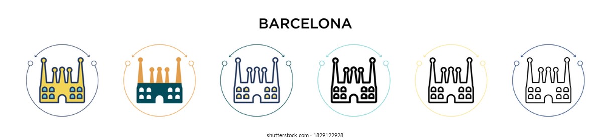 Barcelona icon in filled, thin line, outline and stroke style. Vector illustration of two colored and black barcelona vector icons designs can be used for mobile, ui, web