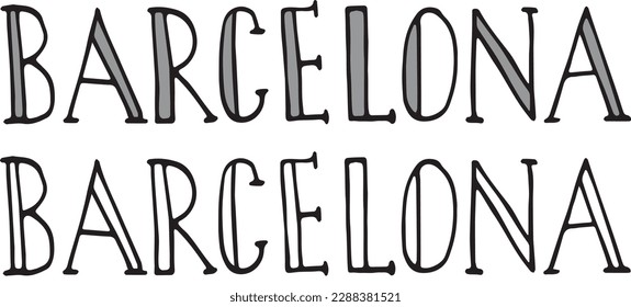 Barcelona. Isolated black ink hand lettered word on transparent background. Can be used for custom postcard, t-shirt, poster. Tourism and travel 
