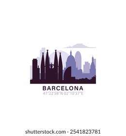 Barcelona logo with skyline, cityscape retro vector icon. Spain city horizon, facade, travel logotype