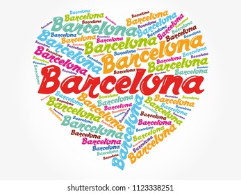 Barcelona love heart word cloud, travel concept background