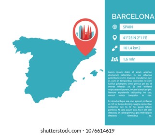 Barcelona map shape vector infographics template. Modern city data statistic isolated illustration