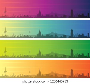 Barcelona Multiple Color Gradient Skyline Banner