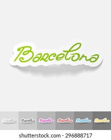 Barcelona paper sticker with shadow. Vector illustration