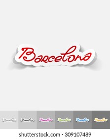 Barcelona paper sticker with shadow. Vector illustration