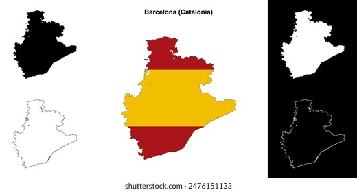 Barcelona province outline map set