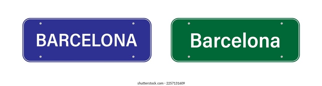 Barcelona road sign. Welcome to Barcelona. Billboard on the road. Vector image