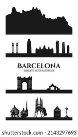Barcelona silhouette vector illustration set. 