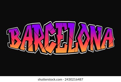 Barcelona - single word, letters graffiti style. Vector hand drawn logo. Funny cool trippy word Barcelona, fashion, graffiti style print t-shirt, poster concept