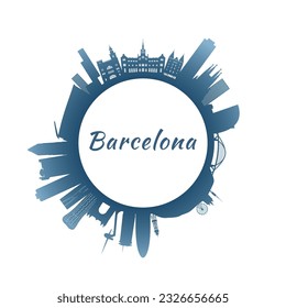 Barcelona skyline with colorful buildings. Circular style. Stock vector illustration.