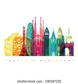 Barcelona skyline detailed silhouette. Travel and tourism background. Vector illustration