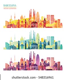 Barcelona skyline detailed silhouette. Travel and tourism background. Vector illustration