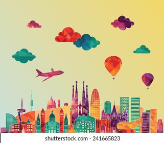 Barcelona skyline detailed silhouette. Vector illustration