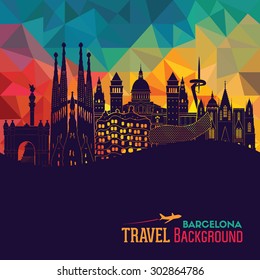 Barcelona skyline detailed silhouette. Vector illustration