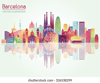 Barcelona skyline detailed silhouette. Vector illustration