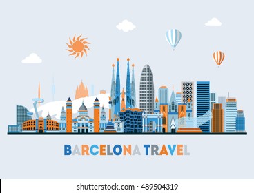 Barcelona skyline detailed silhouette. Vector illustration