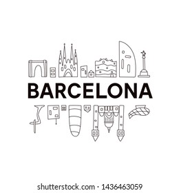 Barcelona skyline. Doodle Style. Vector illustration. 