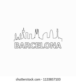 Barcelona skyline and landmarks silhouette black vector icon. Barcelona panorama. Spain