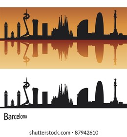 Barcelona Skyline in orange background in editable vector file