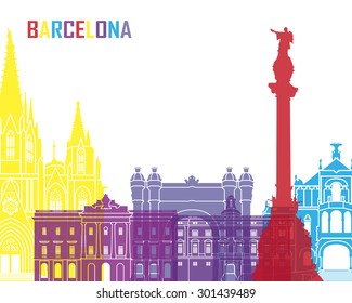 Barcelona skyline pop in editable vector file